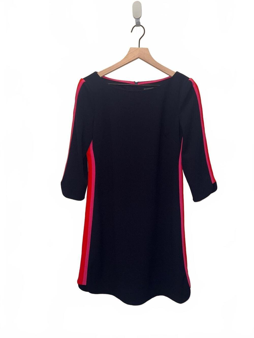 Vince Camuto Black Shift Dress with Red and Pink Side Stripes, Size 8